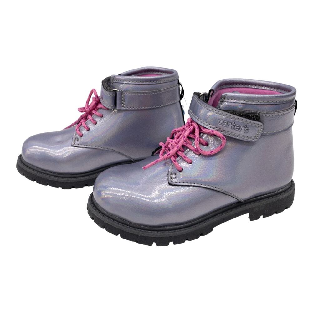 Carter's Girls Banja Lace Up Hiking Combat Boots Toddler 12 Silver Pink